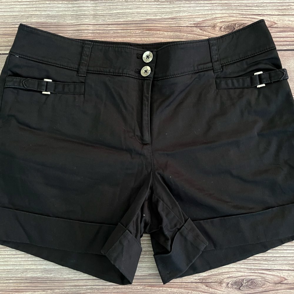 WHBM Black Cuffed Shorts with Silver Buttons and Accents Size 8
